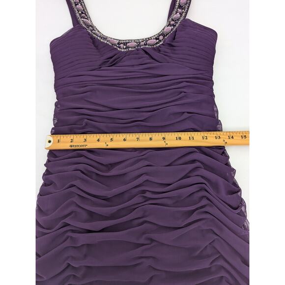 Vtg 90s Cache Size 8 Purple Bodycon Beaded Ruched Cocktail Dress Prom Event New - Picture 8 of 9